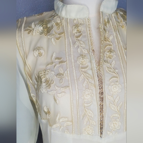 Vintage 70s Embroidered Sheer Lace Boho Chikankari Kurti Midi Maxi Dress - Picture 3 of 8